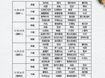 2024年12月23日至12月27日学生菜谱