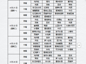 2025年4月21日至4月125日学生菜谱