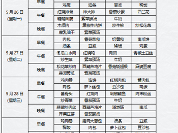 2025年5月26日至5月30日学生菜谱