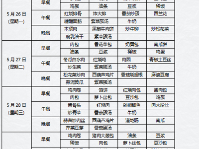 2025年5月26日至5月30日学生菜谱